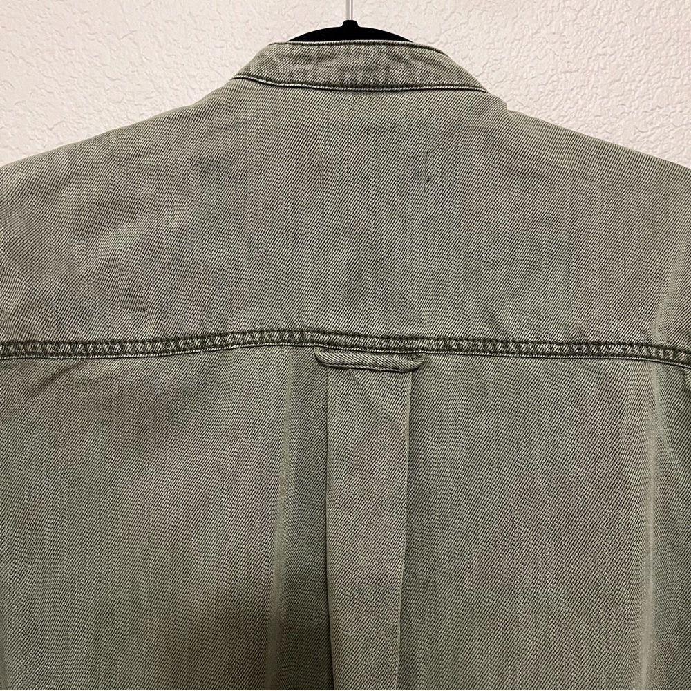 Anthropologie Olive Green and Bronze Sequin Button Down Shirt Size 8 - Picture 12 of 16